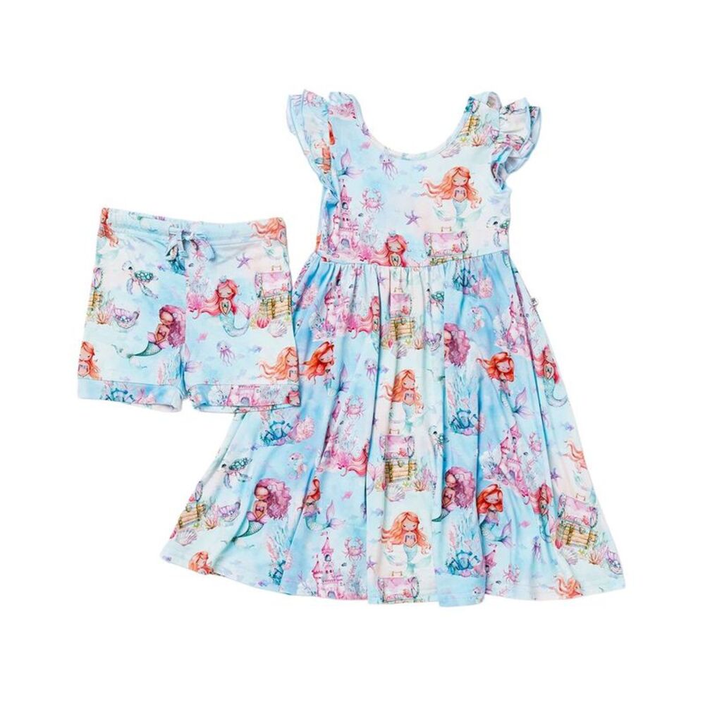 Bums & Roses Girls  Mermaid To Be Cap Sleeve Dress & Short, Multicolor